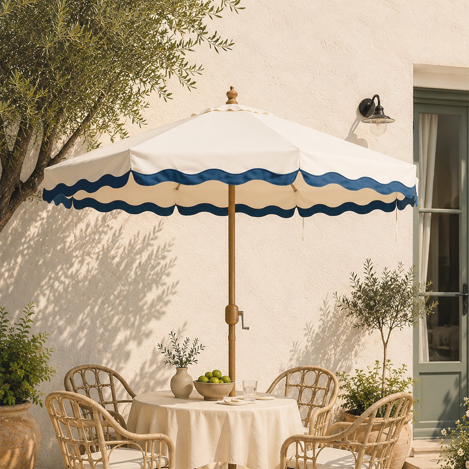 Colette Riviera Scalloped Garden Tilt Parasol, Ivory and Largo Blue
