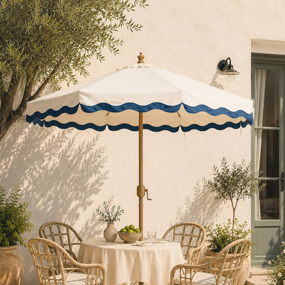 Colette Riviera Scalloped Garden Tilt Parasol, Ivory and Largo Blue