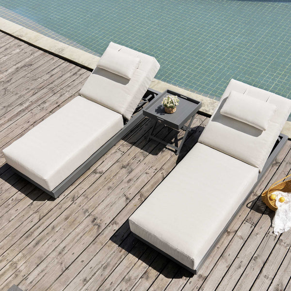 Pedra Rope and Aluminium Outdoor Sun Lounger and Side Table Set, Grey