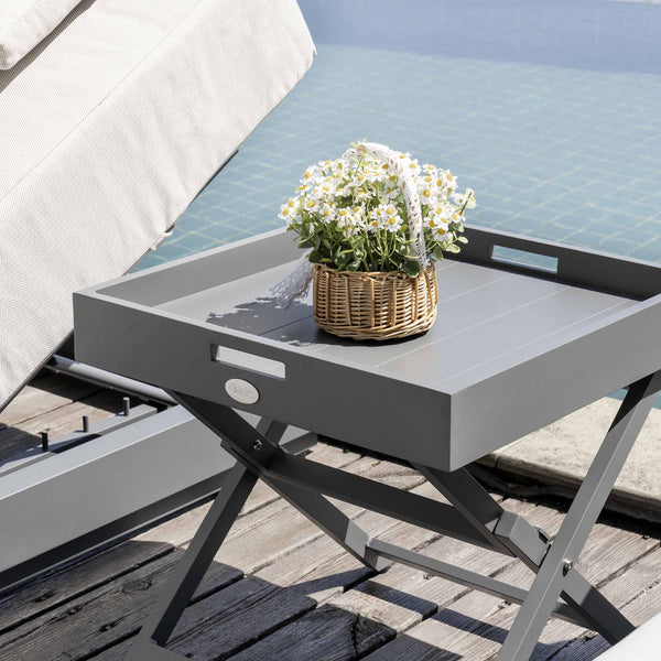 Pedra Rope and Aluminium Outdoor Sun Lounger and Side Table Set, Grey