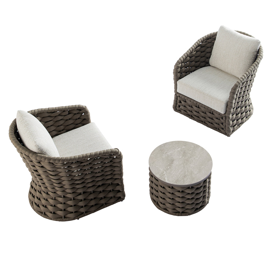 Positano Wide Rope Bistro Set, Taupe