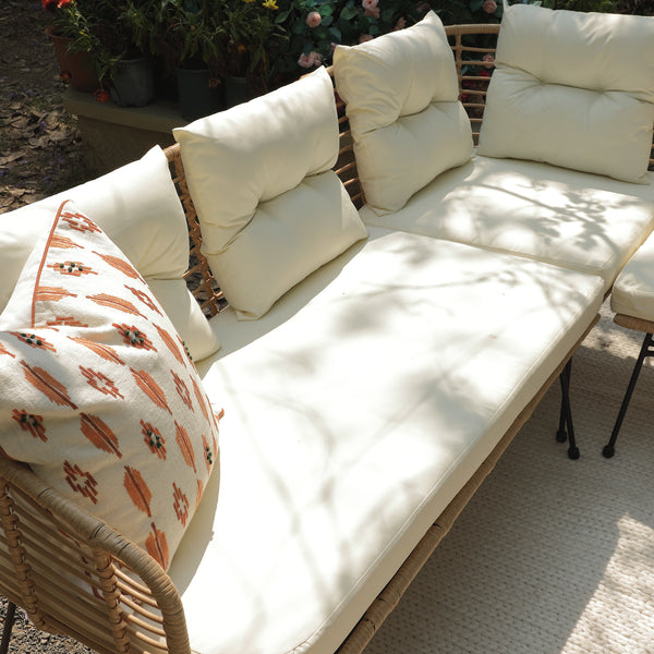 St Loy Natural Rattan Corner Sofa Set with Table