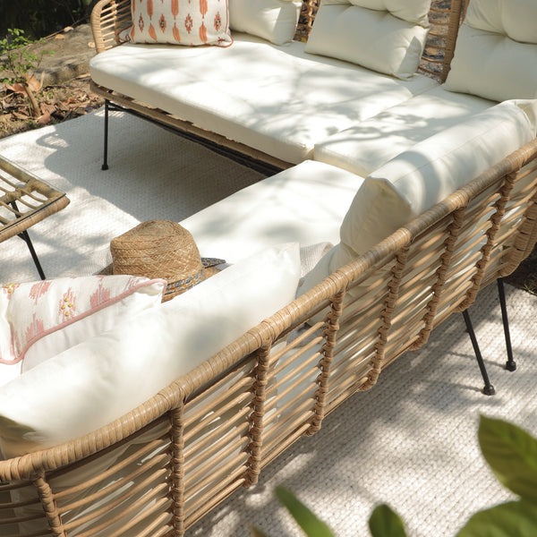 St Loy Natural Rattan Corner Sofa Set with Table