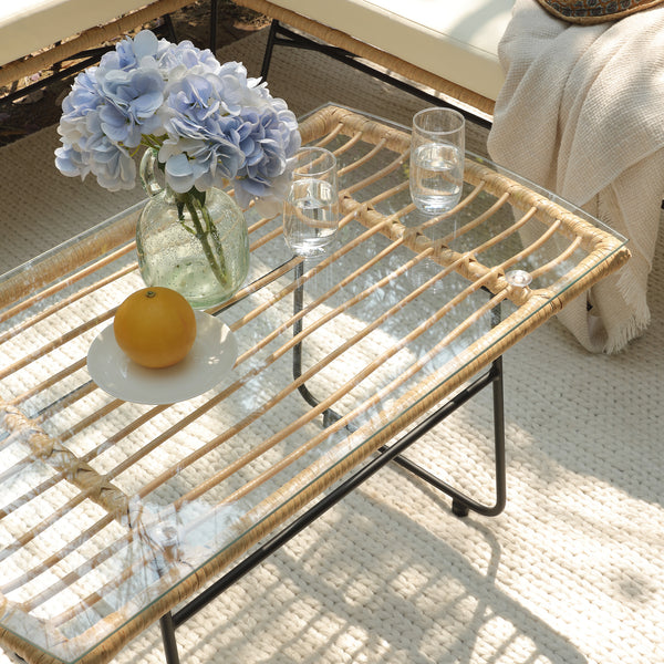 St Loy Natural Rattan Corner Sofa Set with Table