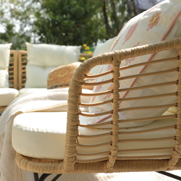 St Loy Natural Rattan Corner Sofa Set with Table