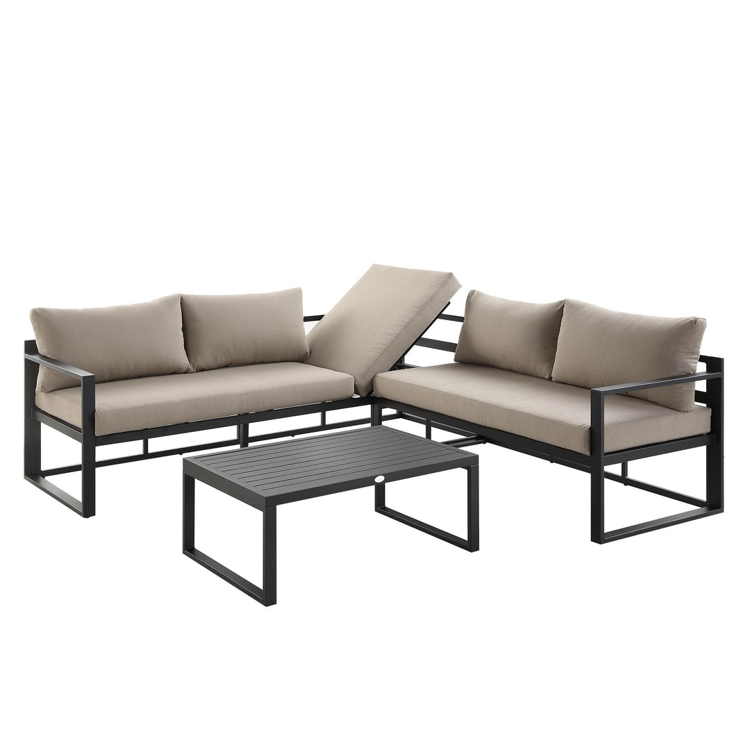 Albany Aluminium Corner Sofa Set with Reclining Back and Coffee Table