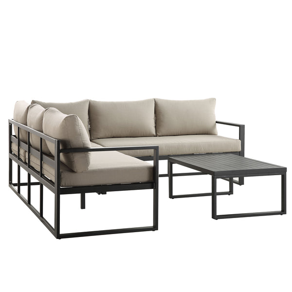 Albany Aluminium Corner Sofa Set with Reclining Back and Coffee Table, Taupe