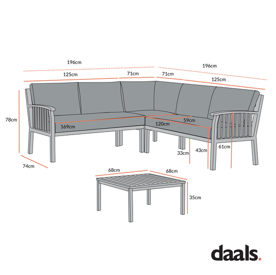 Earlswood Aluminium Washed Wood Effect Corner Sofa Set with Coffee Table