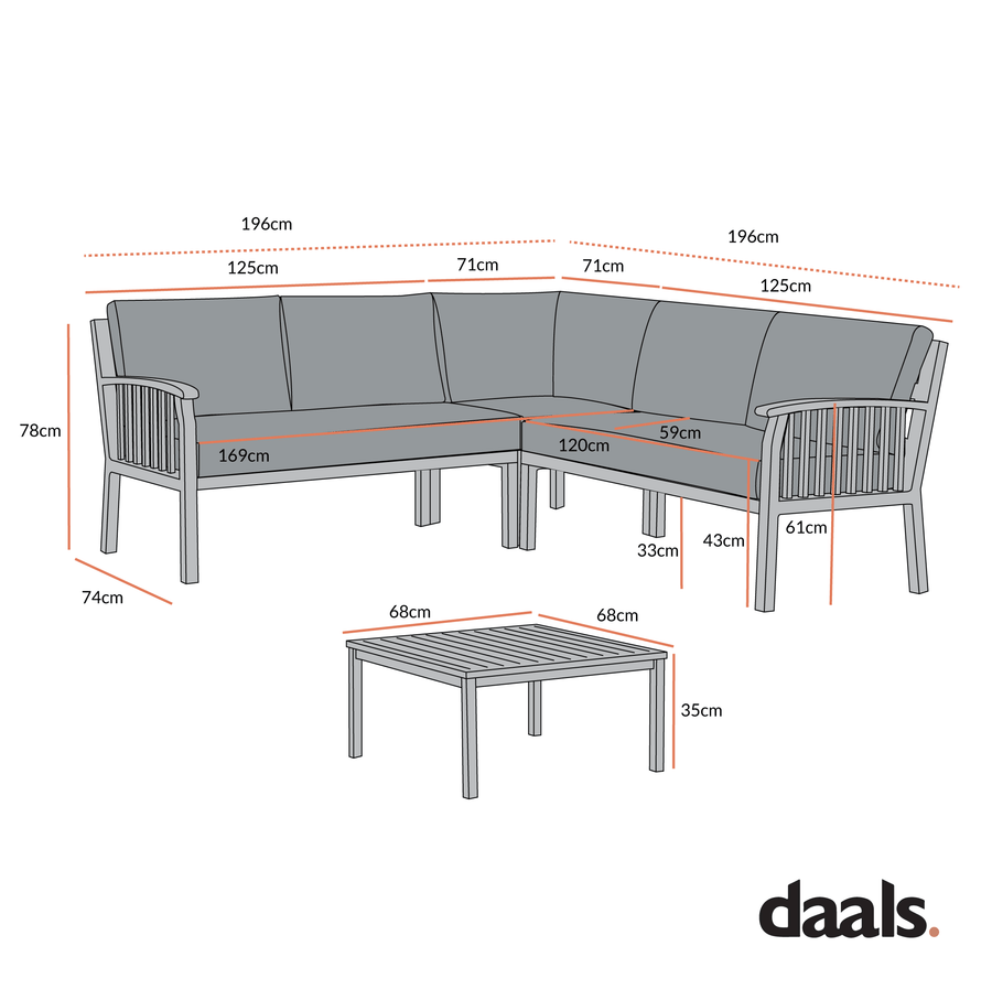 Earlswood Aluminium Washed Wood Effect Corner Sofa Set with Coffee Table