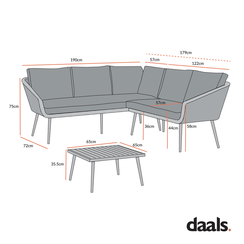 Cliveden Outdoor Aluminium Washed Wood Effect and Round Wicker Rattan Corner Sofa Set