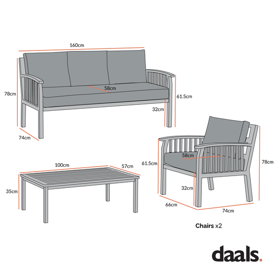 Earlswood Aluminium Washed Wood Effect Sofa Set with Coffee Table