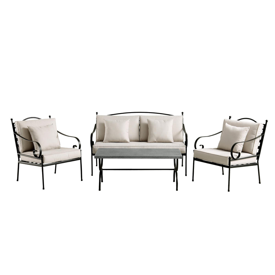 Haymes Indoor and Outdoor Metal Sofa Set with Coffee Table, Beige