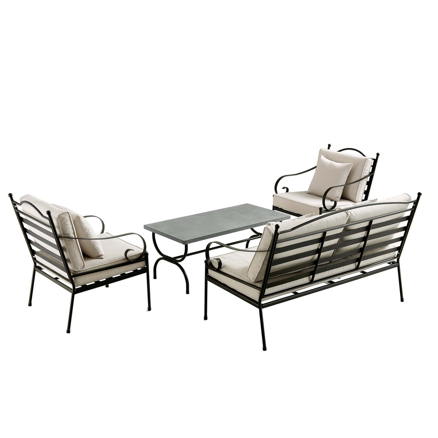 Haymes Indoor and Outdoor Metal Sofa Set with Coffee Table, Beige