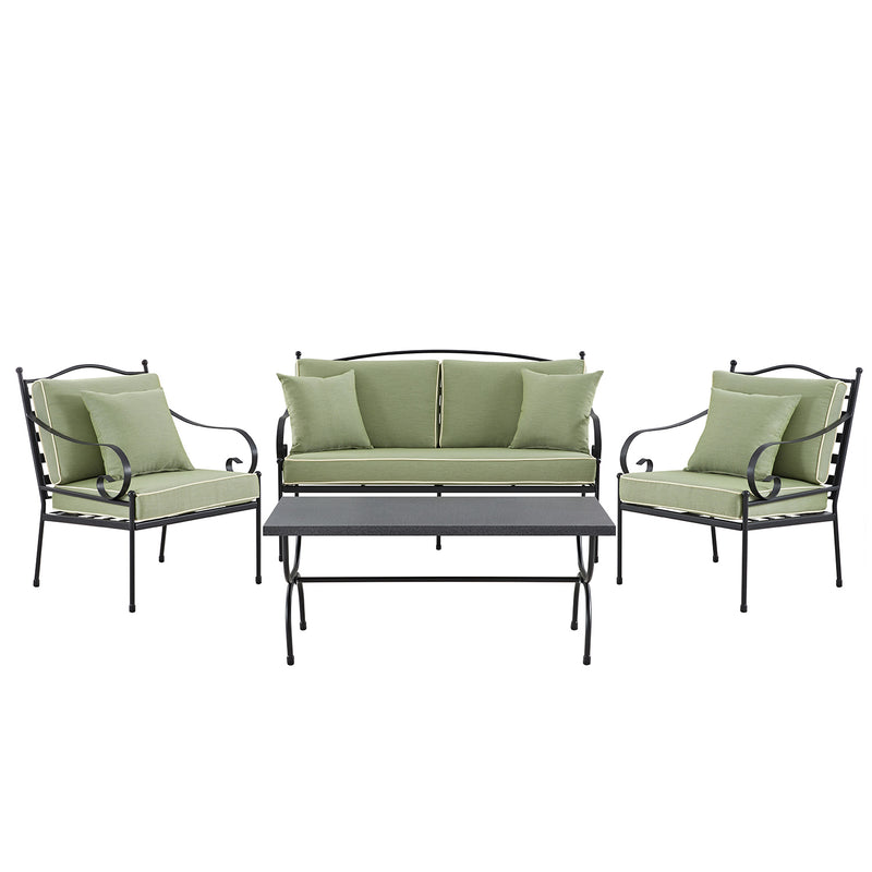 Haymes Indoor and Outdoor Metal Sofa Set with Coffee Table, Reseda Green - daals