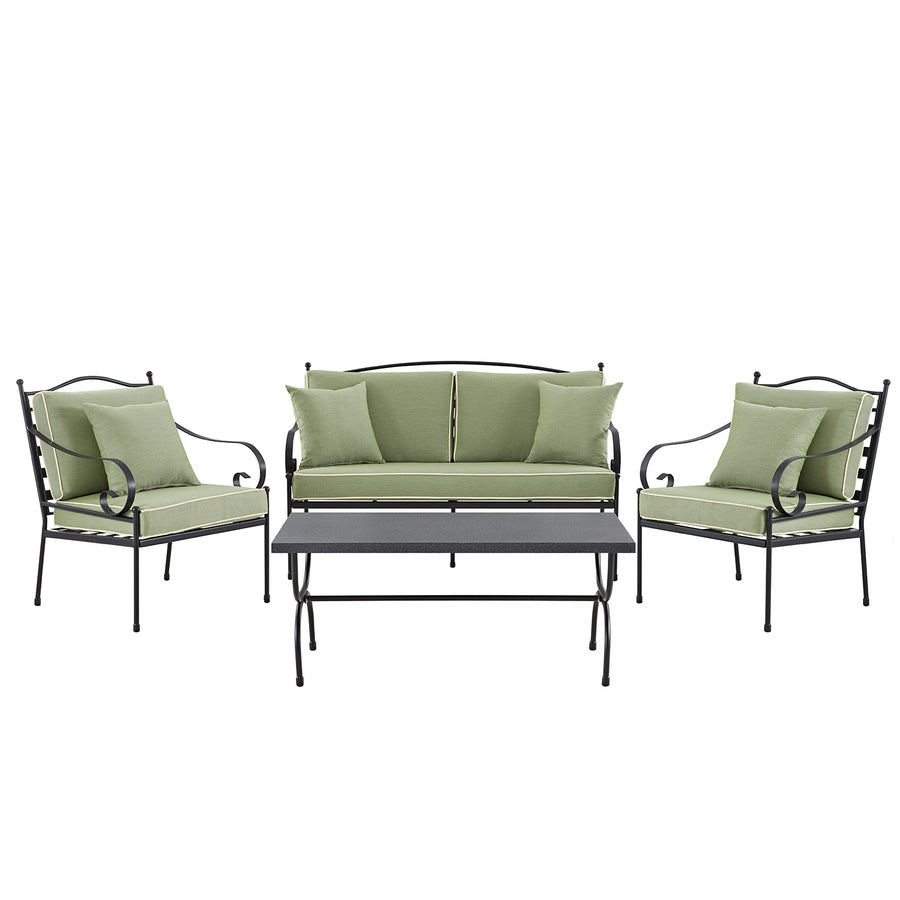 Haymes Indoor and Outdoor Metal Sofa Set with Coffee Table, Reseda Green