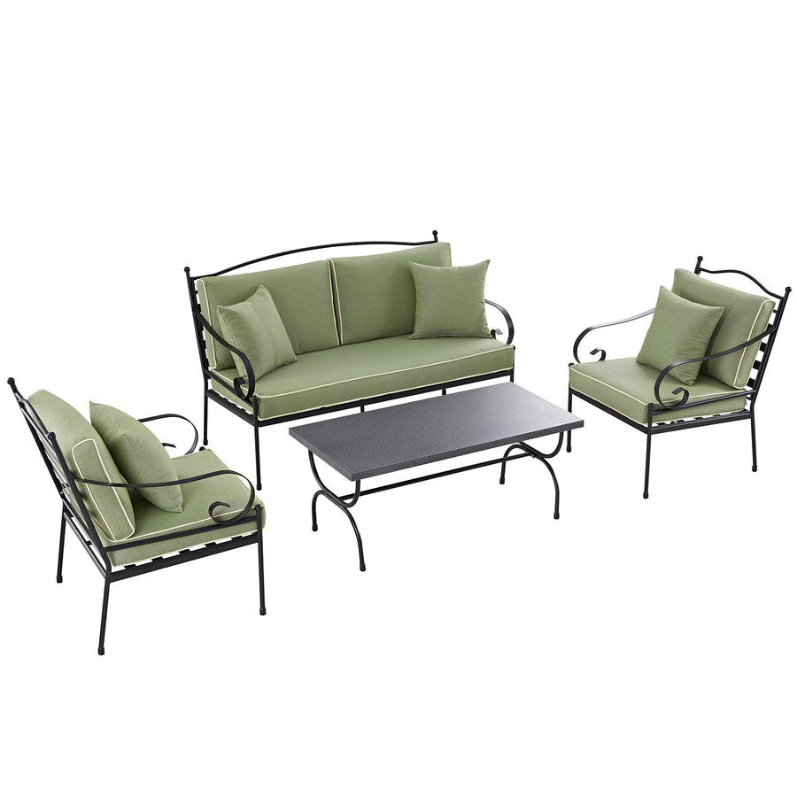 Haymes Indoor and Outdoor Metal Sofa Set with Coffee Table, Reseda Green