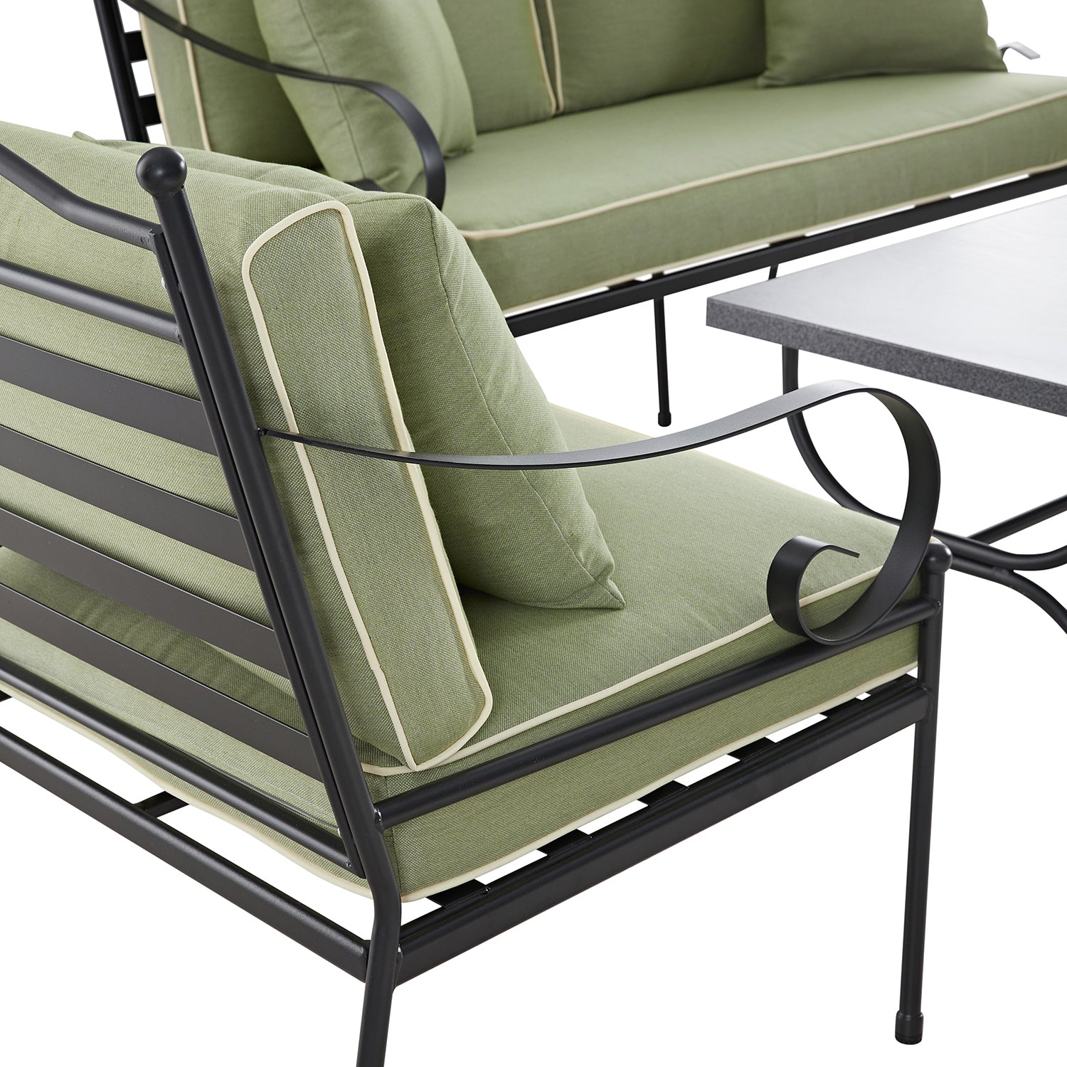 Haymes Indoor and Outdoor Metal Sofa Set with Coffee Table, Reseda Green