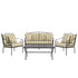 Haymes Indoor and Outdoor Metal Sofa Set with Coffee Table, Khaki Stripe - daals