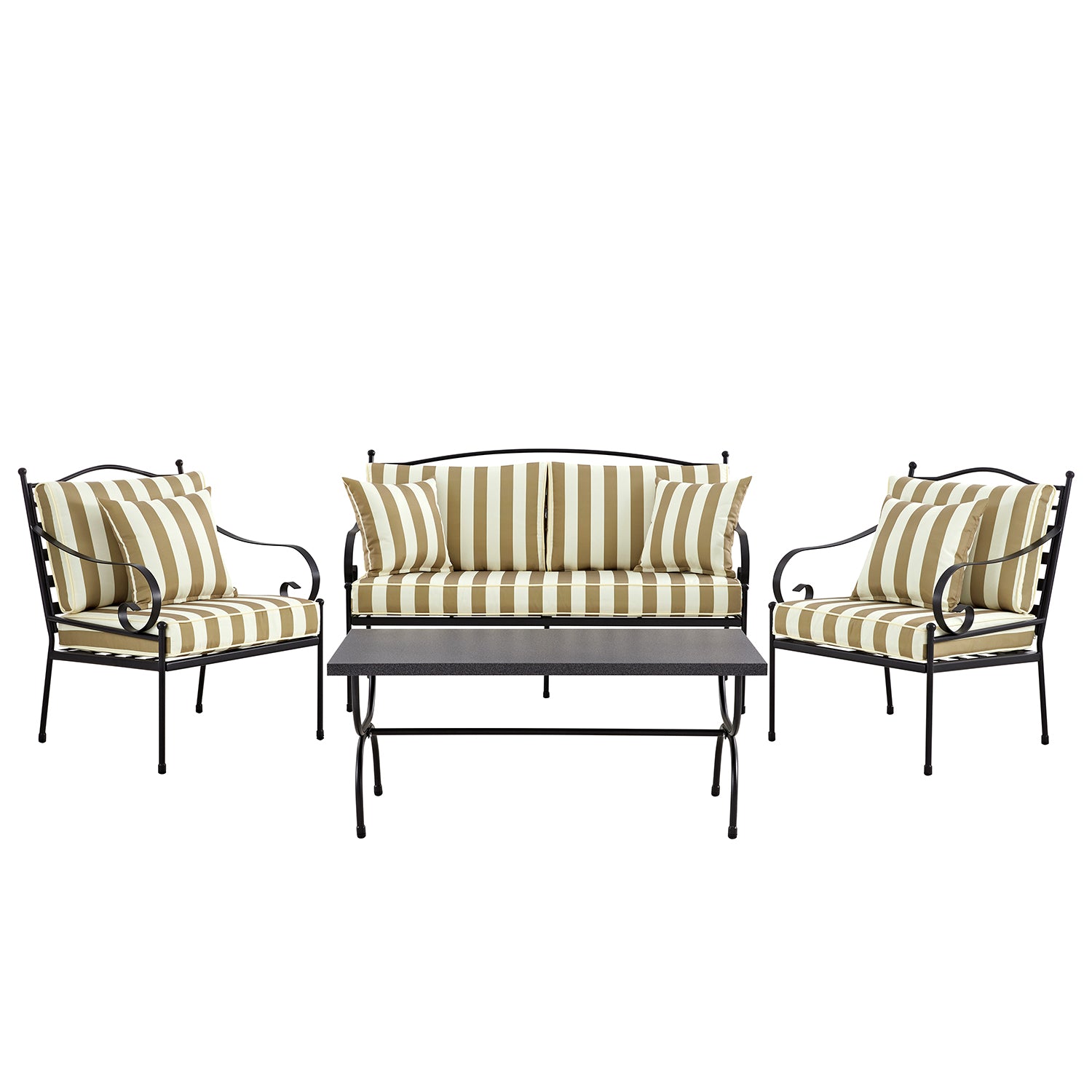 Haymes Indoor and Outdoor Metal Sofa Set with Coffee Table, Khaki Stripe