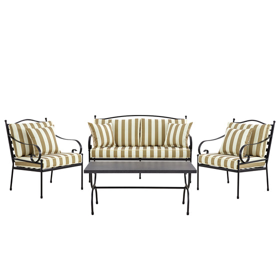 Haymes Indoor and Outdoor Metal Sofa Set with Coffee Table, Khaki Stripe
