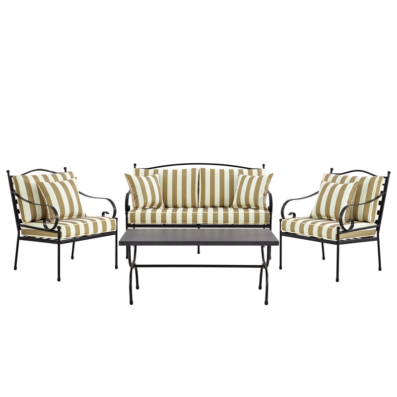 Haymes Indoor and Outdoor Metal Sofa Set with Coffee Table, Khaki Stripe - daals