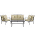 Haymes Indoor and Outdoor Metal Sofa Set with Coffee Table, Khaki Stripe - daals