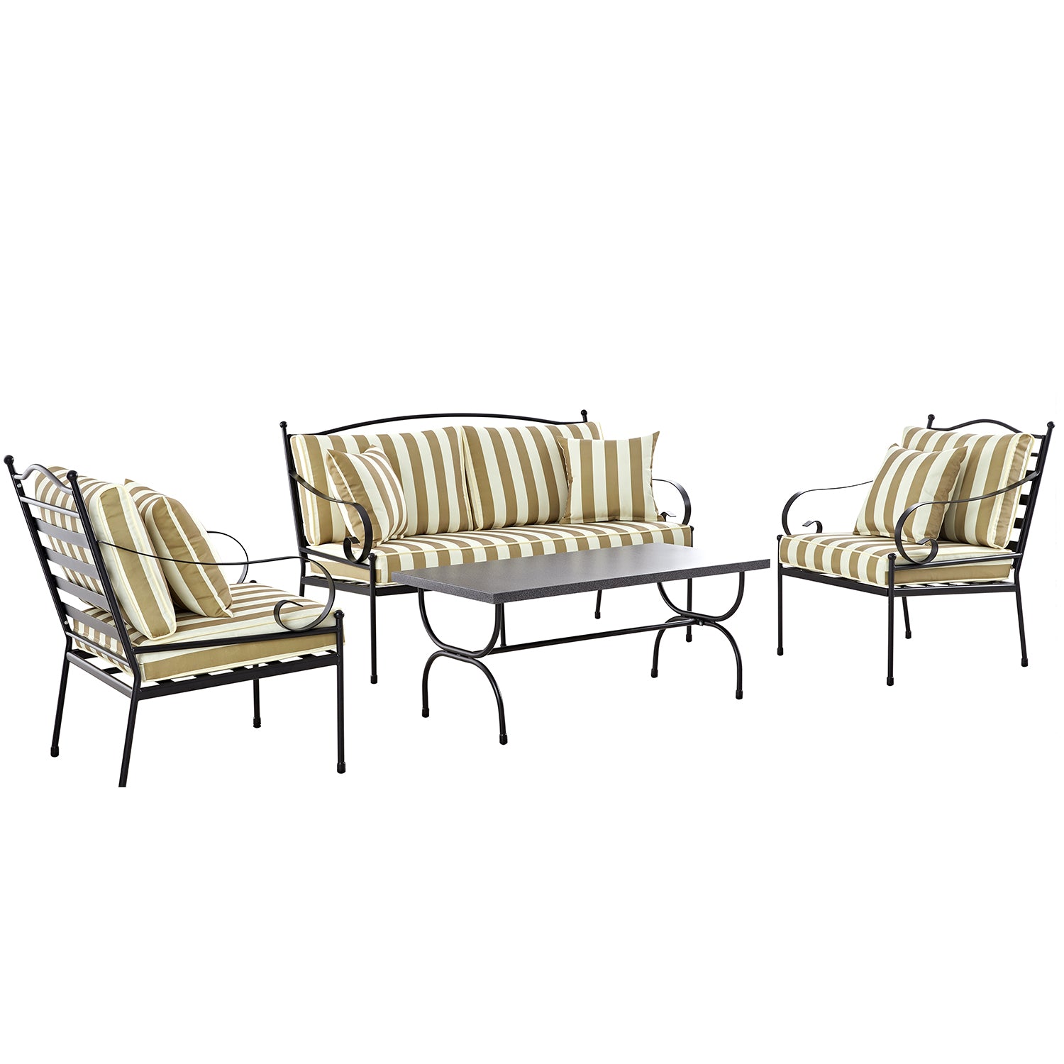 Haymes Indoor and Outdoor Metal Sofa Set with Coffee Table, Khaki Stripe