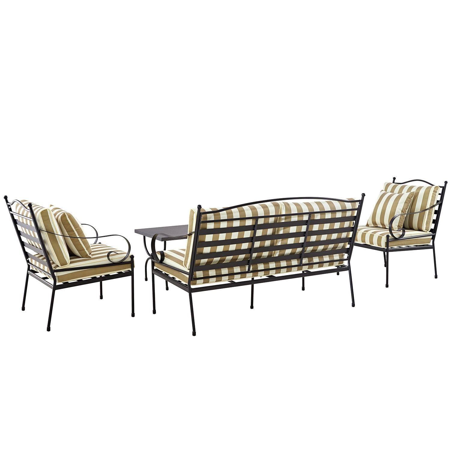 Haymes Indoor and Outdoor Metal Sofa Set with Coffee Table, Khaki Stripe