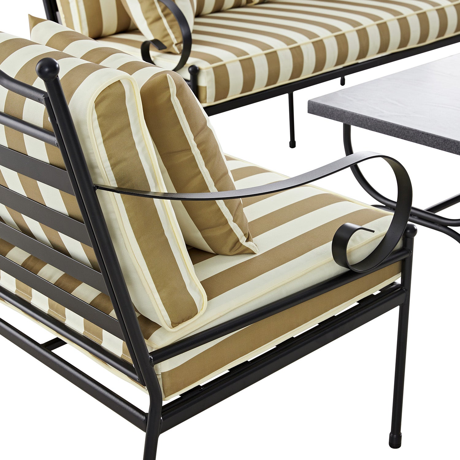 Haymes Indoor and Outdoor Metal Sofa Set with Coffee Table, Khaki Stripe