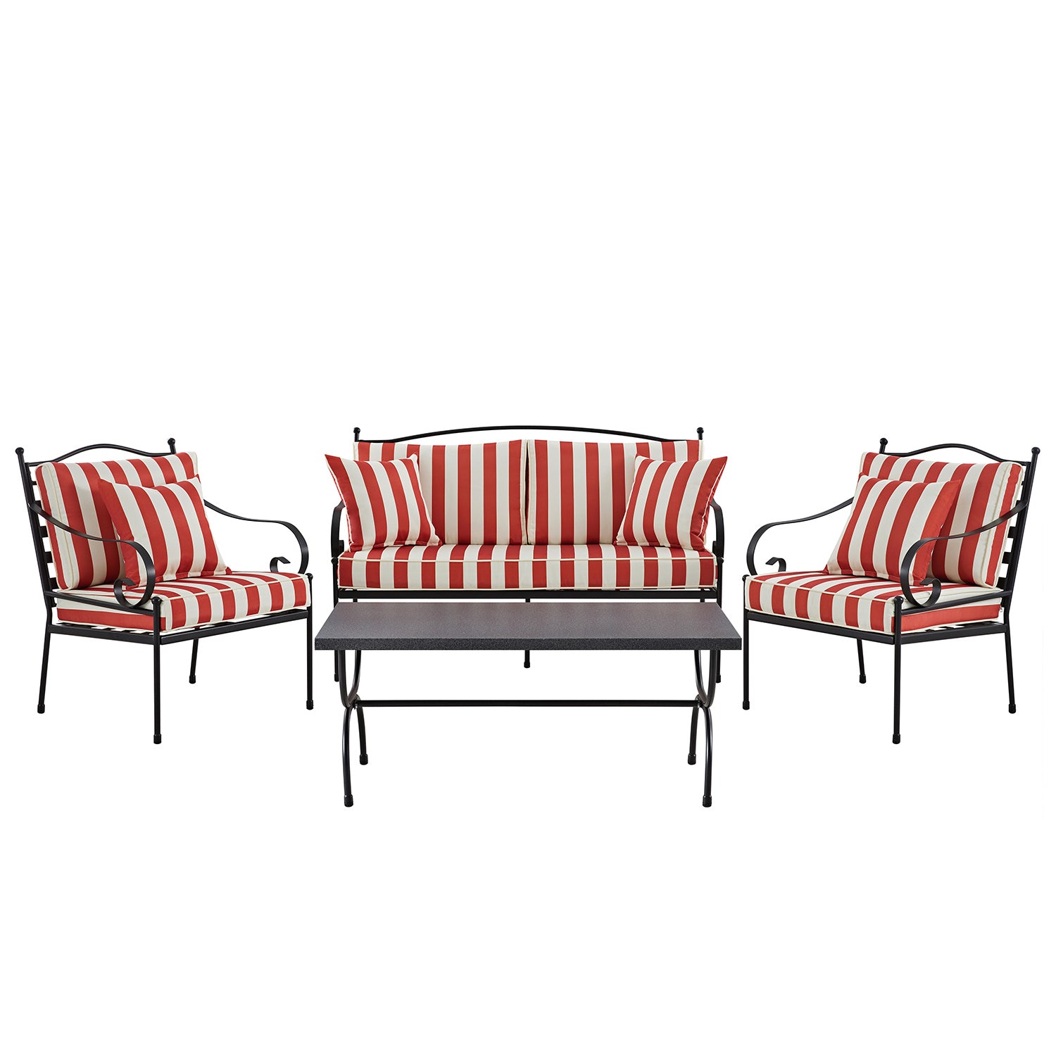 Haymes Indoor and Outdoor Metal Sofa Set with Coffee Table, Scarlet Stripe