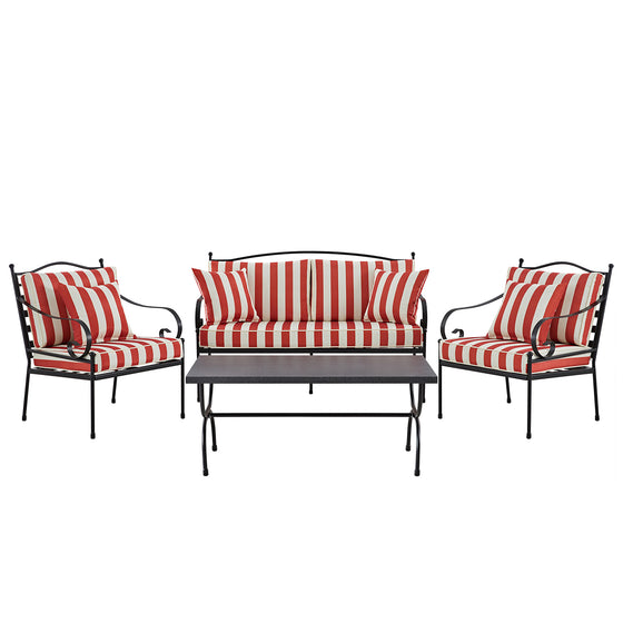 Haymes Indoor and Outdoor Metal Sofa Set with Coffee Table, Scarlet Stripe