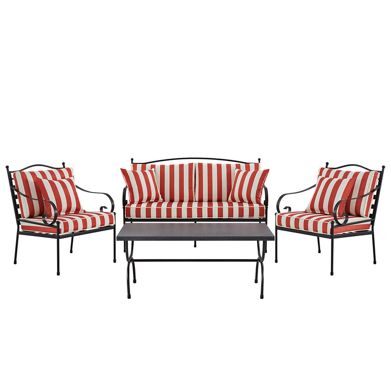 Haymes Indoor and Outdoor Metal Sofa Set with Coffee Table, Scarlet Stripe - daals