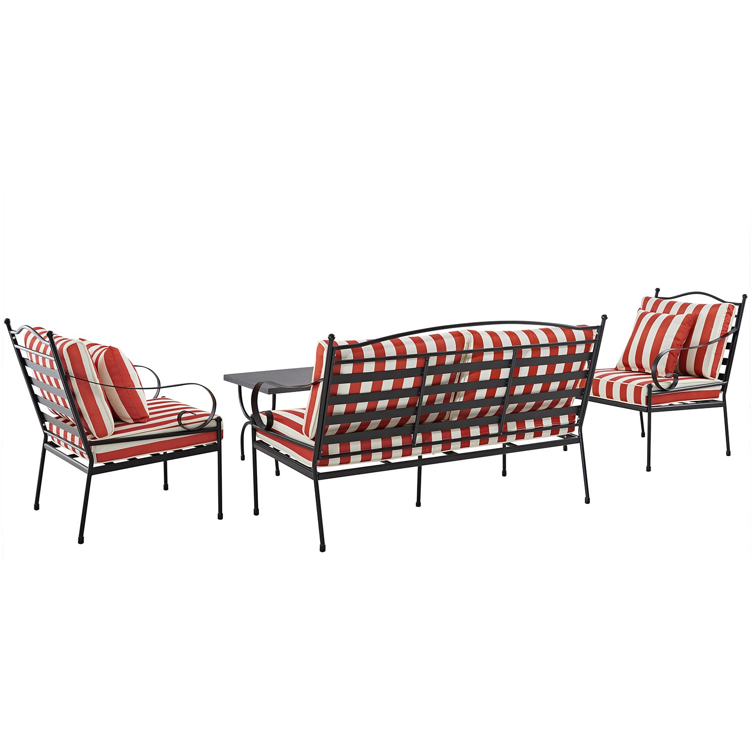 Haymes Indoor and Outdoor Metal Sofa Set with Coffee Table, Scarlet Stripe