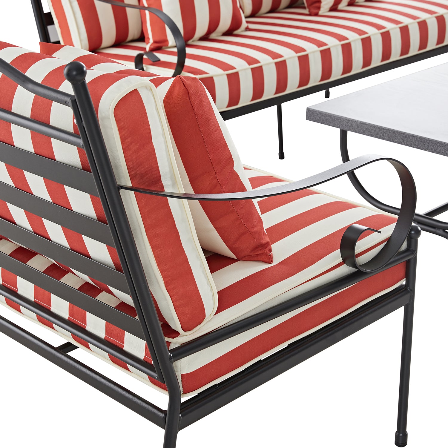 Haymes Indoor and Outdoor Metal Sofa Set with Coffee Table, Scarlet Stripe