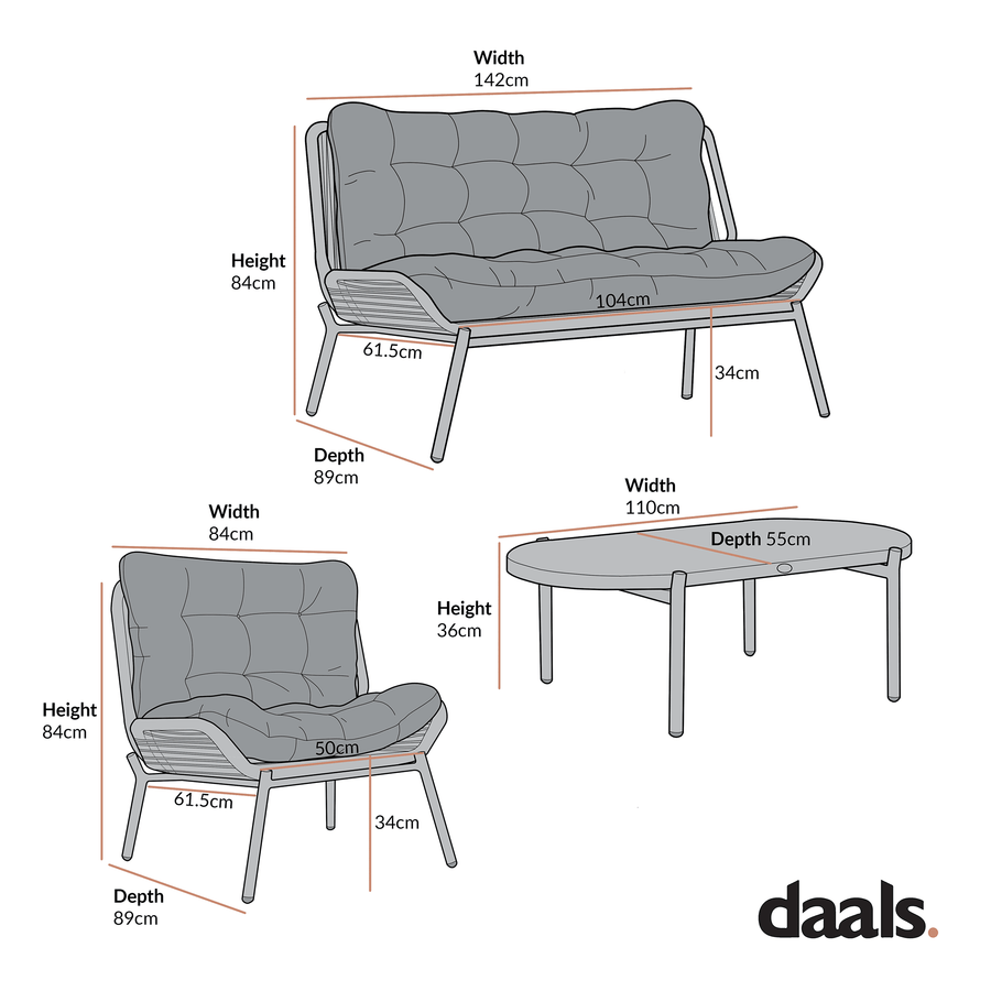 Marlowe Wicker and Aluminium Frame Sofa Set, Natural