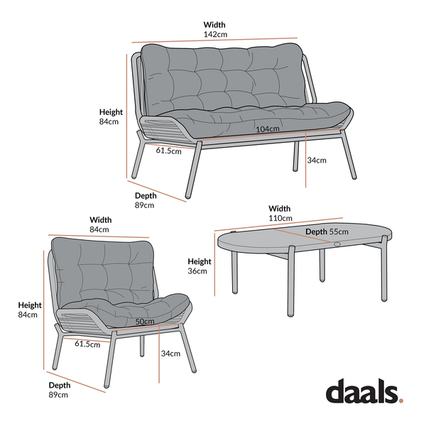 Marlowe Wicker and Aluminium Frame Sofa Set, Natural - daals