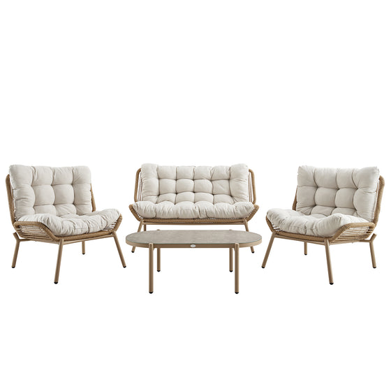 Marlowe Wicker and Aluminium Frame Sofa Set, Natural