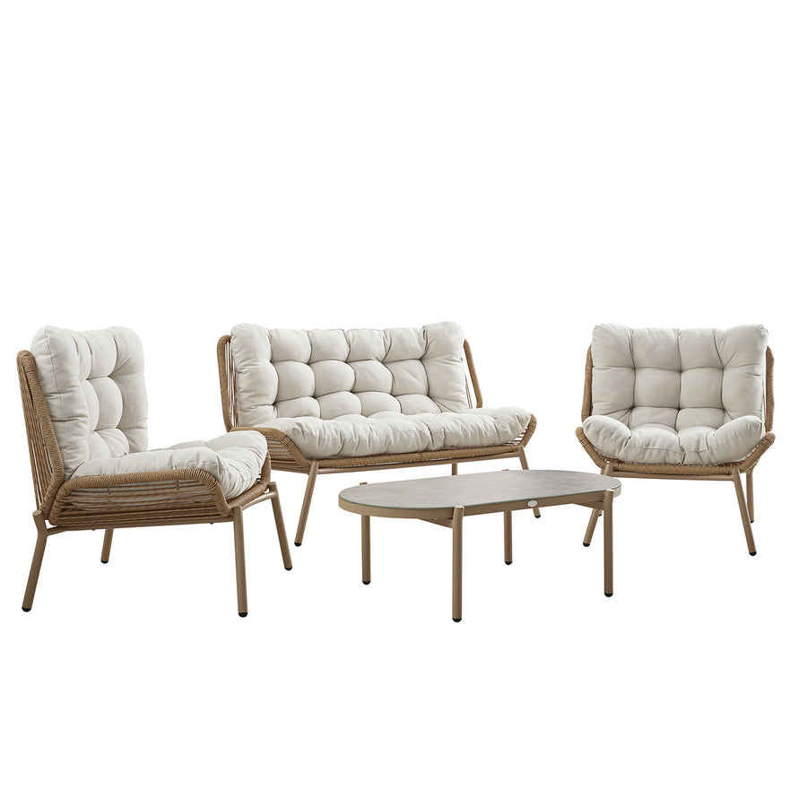 Marlowe Wicker and Aluminium Frame Sofa Set, Natural