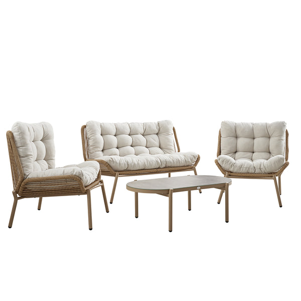 Marlowe Wicker and Aluminium Frame Sofa Set, Natural - daals