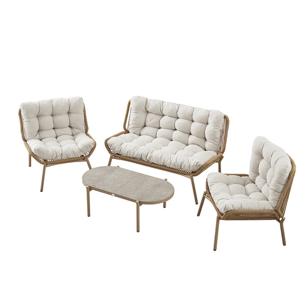 Marlowe Wicker and Aluminium Frame Sofa Set, Natural - daals