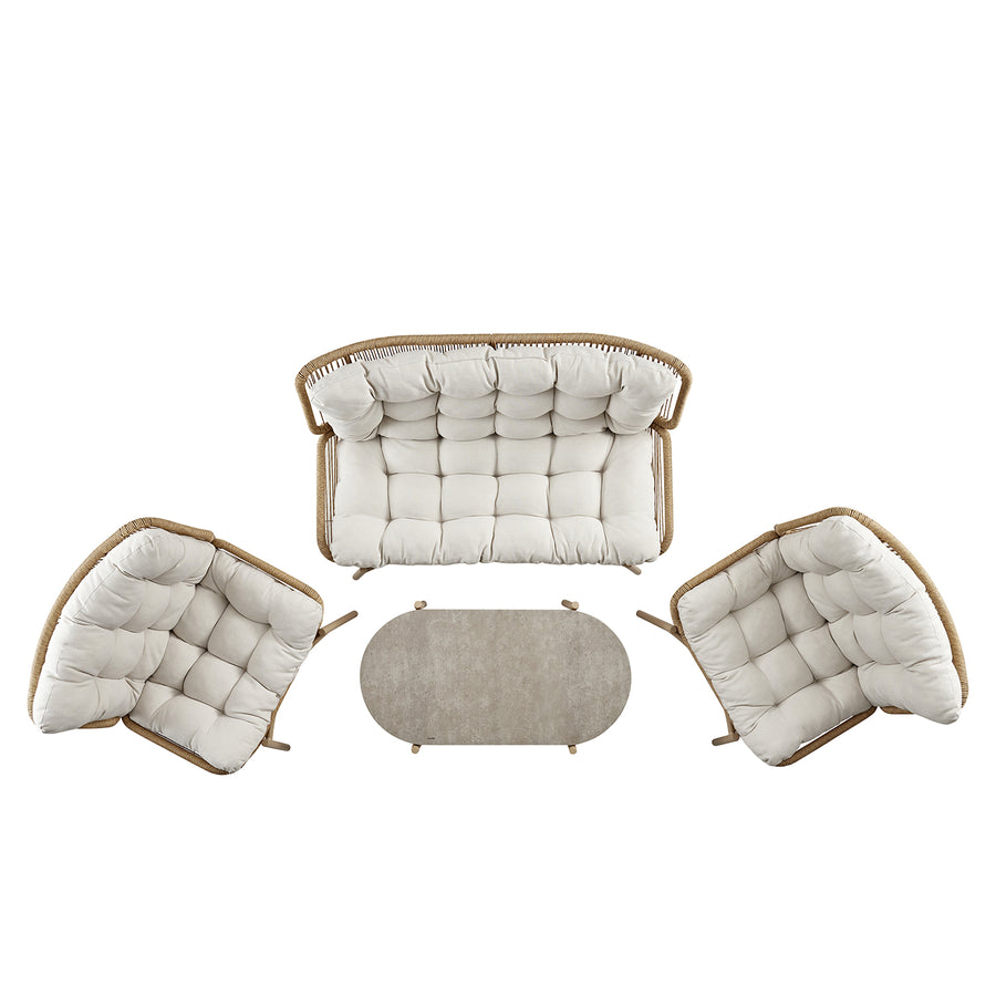 Marlowe Wicker and Aluminium Frame Sofa Set, Natural