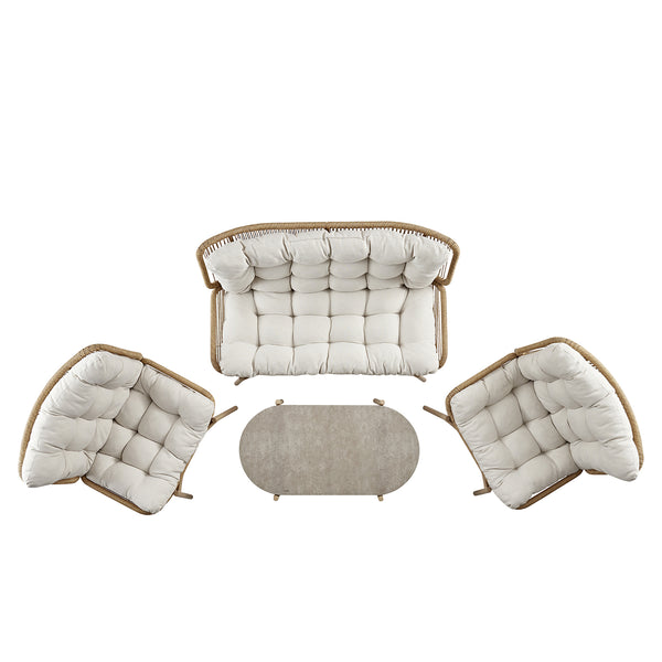 Marlowe Wicker and Aluminium Frame Sofa Set, Natural - daals