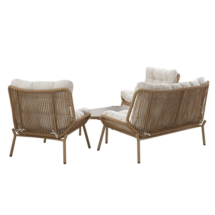 Marlowe Wicker and Aluminium Frame Sofa Set, Natural