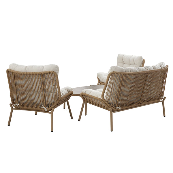 Marlowe Wicker and Aluminium Frame Sofa Set, Natural - daals