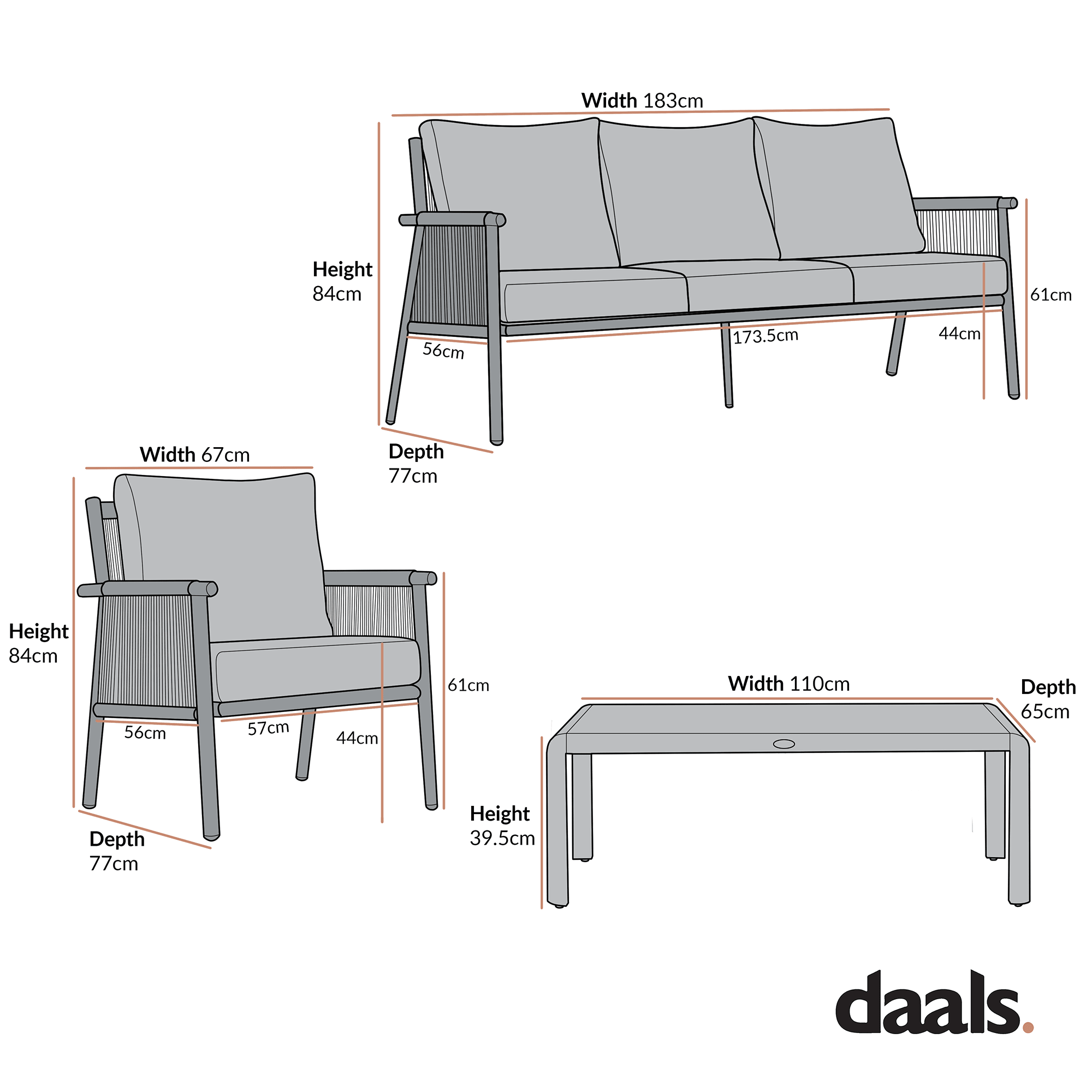 Soller Indoor and Outdoor Rope Weave 5-Seater Sofa Set