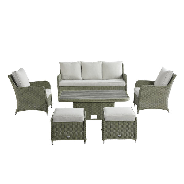 Hampshire 7-Seater Round Wicker Rattan Sofa Set with Rising Table, Desert Sage