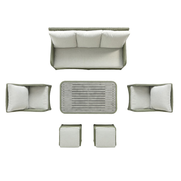 Hampshire 7-Seater Round Wicker Rattan Sofa Set with Rising Table, Desert Sage