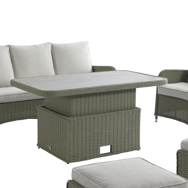 Hampshire 7-Seater Round Wicker Rattan Sofa Set with Rising Table, Desert Sage