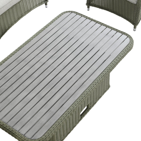 Hampshire 7-Seater Round Wicker Rattan Sofa Set with Rising Table, Desert Sage