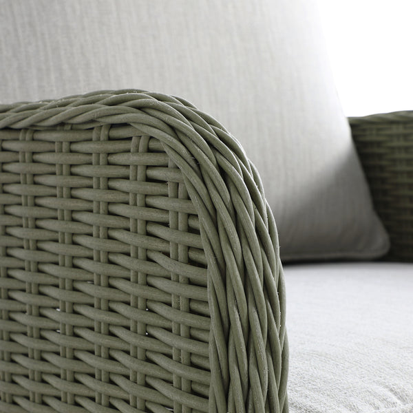 Hampshire 7-Seater Round Wicker Rattan Sofa Set with Rising Table, Desert Sage